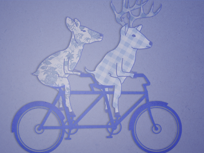 Let's Ride, Deer blue deer illustration tandem bike texture