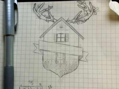 Rough Sketch antlers crest hand drawn home house pencil ribbon