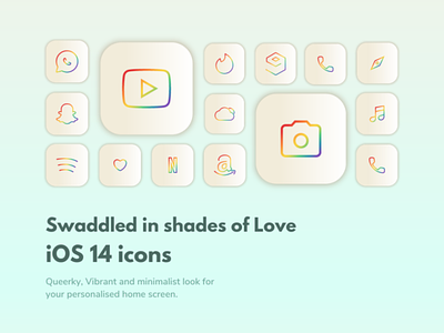 iOS 14 Icon Pack - Shades of Love (30+ unique icons, wallpaper) apple graphic iconography icons ios lgbtq light theme love minimal mobile rainbow