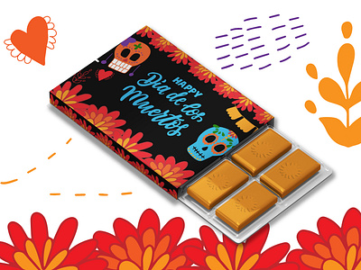 El Dia de los Muertos. Day of the dead packaging design chewing gym chocolate de los muertos doodle hand lettering marigold package packaging design papel picado sugar skull