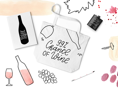 Wine lover concept drinks hand lettering watercolor wine wine lover