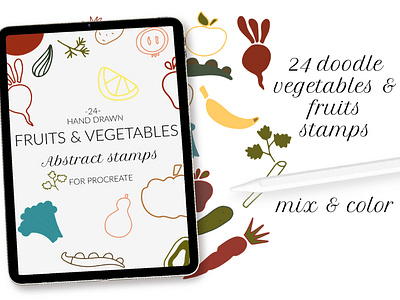 Doodle abstract vegetables and fruits stamps for Procreate abstract brushes abstract stamps doodle doodle stamps fruits stamps garden veggies modern brushes modern clipart modern stamps procreate brushes procreate stamps stamp brushes vegetables stamps