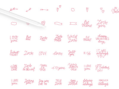 St. Valentine's Day stamps for Procreate hand lettering lettering brushes love brushes procreate addons procreate brushes stickers