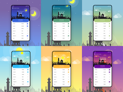 Adzan App - Design Exploration challenge illustration illustration art mobile design muslim prayer ramadhan reminder app scheduler theme design time timelapse ui unique ux