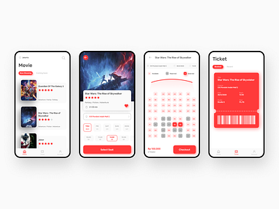 Cinema Booking App - Design Exploration booking app challenge cinema clean design film mobile app mobile design reservation simple ticket ticket booking ui design