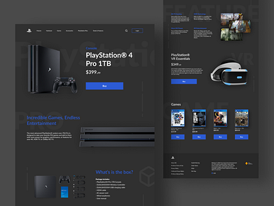 PS4 Pro Website - Design Exploration branding challenge dark theme dark ui gaming introduction playstation4 product page ui design web design website