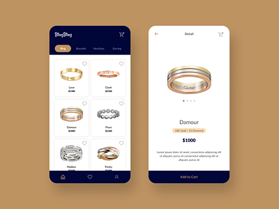 Jewelry Store - Design Exploration challenge diamond gold jewelry jewelry shop mobile app mobile design ring ui design ux design women
