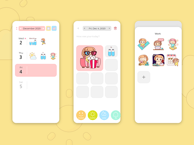 Sticker Diary app character diary sticker ui ux