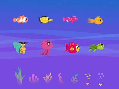 under the sea game character app fish game illustration mobile seaweed