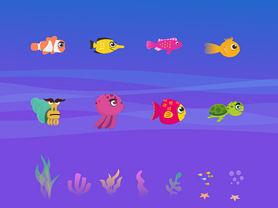 under the sea game character app fish game illustration mobile seaweed