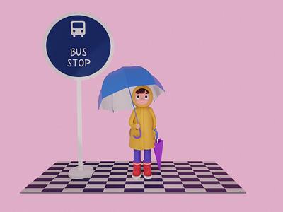 umbrella boy 3d bus stop character design