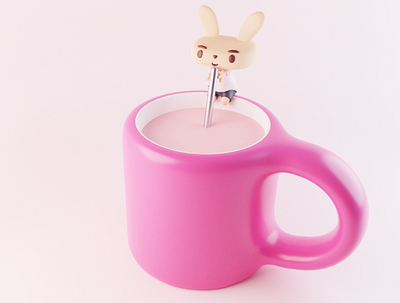 Rabbit who thinks about the environment 3d character milk mug straw