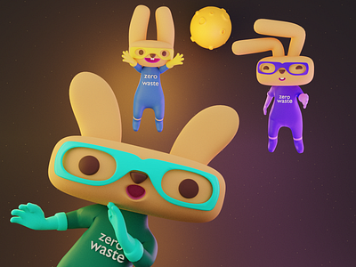 Super rabbits 3d character moon zero waste zerowaste