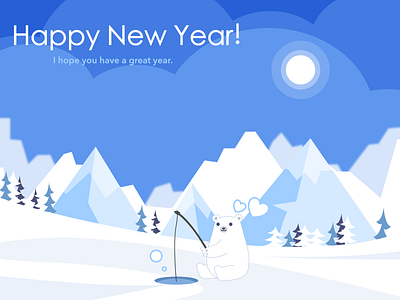 Happy New Year bear fishing flat illustration