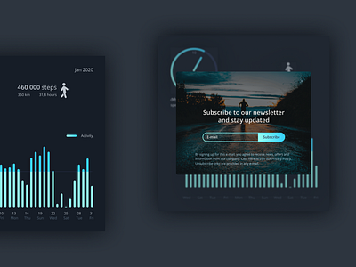 Subscription popup design figma fitness app fitness tracker gradient histogram popup speedometer steps subscribe form subscription ui
