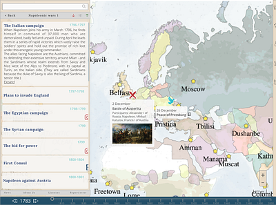 Concept of narrative screen for historical atlas project atlas design events historical history map narrative sketch timeline ui