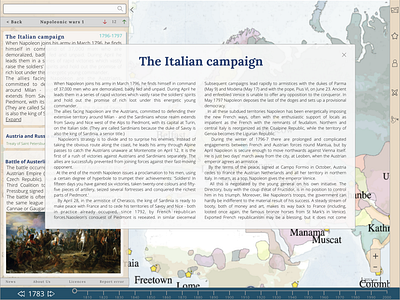 Narrative text screen for historical atlas project