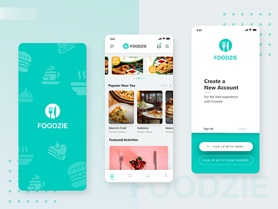 Food App Foodzie app branding colors design food app foodapp homescreen interface ios app design signup splash splashpage typography uidesign uidesigns uiux ux vector