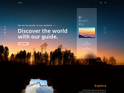 Discover The World colors discover explore forest graphic design interaction design interface landing page mountains night night sky nightlife surreal travel travel website ui uidesign uiux webdesign website