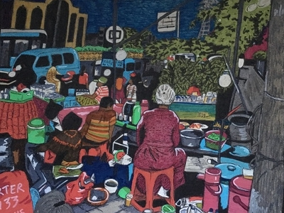 Street Market in Java Color Work coloful color pencil drawing drawing ink illustration indonesia indonesian java marker pen market trip