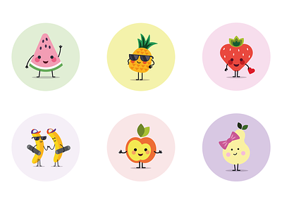 Funny Fruits Icons design food fruit icons icon icondesign illustration kids art kids icons vector