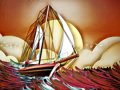 Ship Journey - Illustration (Full) art artwork clouds concept design graphics illustration ocean ship simple sketch sky vector