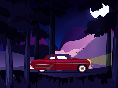 A drive in the dark. artwork artworks design drive forest graphics illustration illustrator illustrator art longdrive mountains night night life night mode night sky nightlife nightlight vector