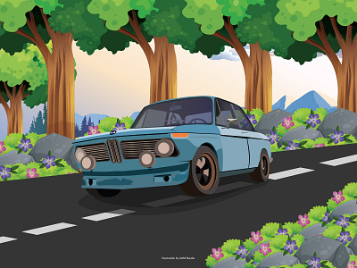Classic Drive animation app artwork branding car cartoon concept design drive graphics icon illustraion illustration illustrator landing lettering minimal nature vector website