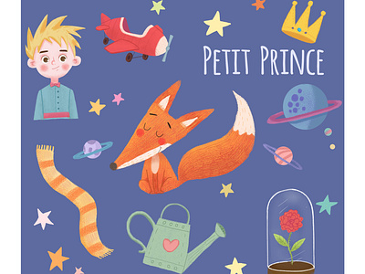 petit prince flower fox illustration little prince stars