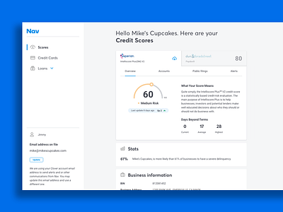 Nav Third Party App blue credit scores designer fin tech nav uiux webapp website