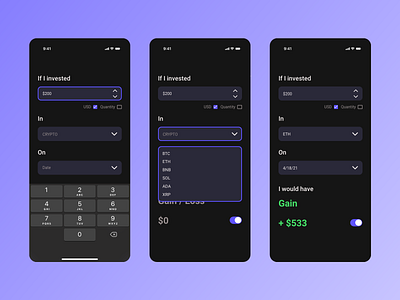 Crypto Calculator app bitcoin design ethereum mobile design product design ui ux ux design