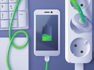 Smartphone Charger affinity affinitydesigner battery blue cable design designer flat flat design fluid green illustration plug vector