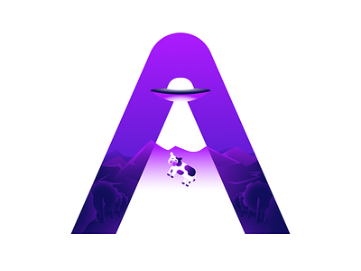 A-lien a affinity affinitydesigner alien cow design designer flat flat design illustration letter light ufo vector violet
