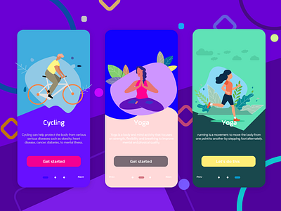 On Boarding android app app cycling design dribbble health app healthy illustration illustration art illustrations illustrator ios app design running typography ui vector yoga