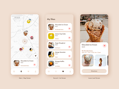 Sweets Map App app beige brown flat minimal mobile ui ux