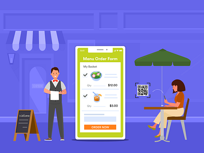 Using QR codes for contactless data collection - JotForm banner design cafe coronavirus covid 19 covid 19 covid19 food ordering form headerbanner illustration jotform menu new normal order qr code qrcode restaurant ui waiter