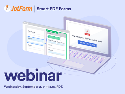 How to use JotForm Smart PDF Forms banner design converter design illustration isometric isometric design isometric illustration jotform laptop online form pdf pdf converter smart pdf forms ui webillustration webinar