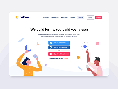 JotForm Homepage - Rebranding branding builder buttons colorful illustration design team formbuilder homepage homepage ui homepagedesign illustration landing design landing page design landingpage pieces puzzle rebranding signup page signup screen teamwork ux designer