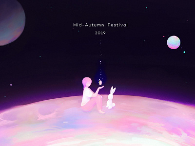 Mid Autumn Festival_2019 colour illustration lonely rabbit star