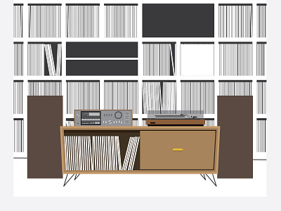 Vinyl Room illustration illustrator midcenturymodern records retro speakers stereo turntable vector vinyl