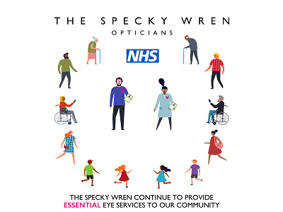 The Specky Wren Opticians advertising care colourful essential eye catching fun illustration opticians people stayathome virus