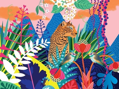 Showtime birds clothing design colourful exotic illustration landscape leopard merch design merchandise design nature