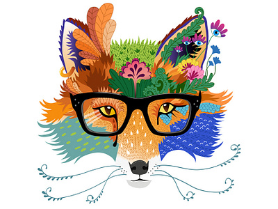 Fox advertising branding bright colourful design eye catching eyes fox glasses illustration opticans surreal