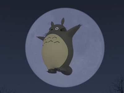 Totoro 3d 3d animation 3d art 3d illustration animal animation blender3d cat cinema 4d clay illustration moonlight raccoon