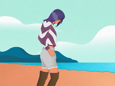 Woman with head down animation art beach design flat girl graphic art hair head illustration illustrator landscape logo sky style typography vector walking woman woman illustration