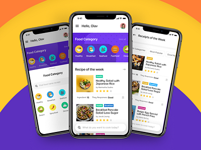Food Recipe - Mobile Apps app design colourful design elegant figma flat food minimalist mobile app recipe shoot simple ui uiux ux uxui visual design