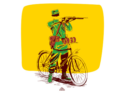 Roadster Military | Moving One bike character comic concept design digital drawing illustration onthel poster sketch