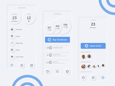 Circle: Not A Pyramid Scheme animation app neumorphism skeumorphism ui