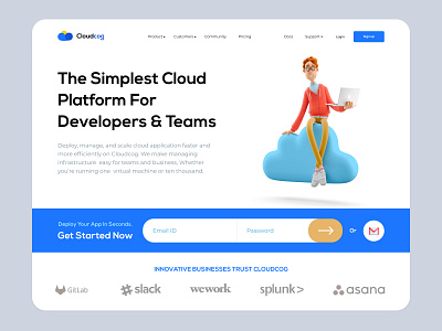 Cloud Hosting Website Concept 3d aws cloud cloud computing concept deploy hero banner hero header hosting website integration landing page mandloi new shot sandeep web ui