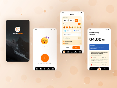 Smart Alarm Mobile App Design adobe xd alarm app app application design branding clock ui figma latest mobile app mobile ui sandeep sandeep mandloi timer ui ui trend user center design ux watch web